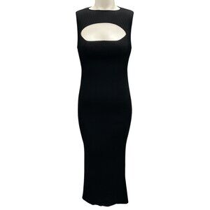 Alexander McQueen Black 2024 Cut-out Detail Ribbed Knit Fitted Midi Dress